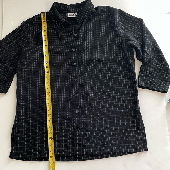Vintage Chicos Black White Windowpane 3/4 Sleeve Button Front Shirt Size 2 Large - Picture 5 of 5
